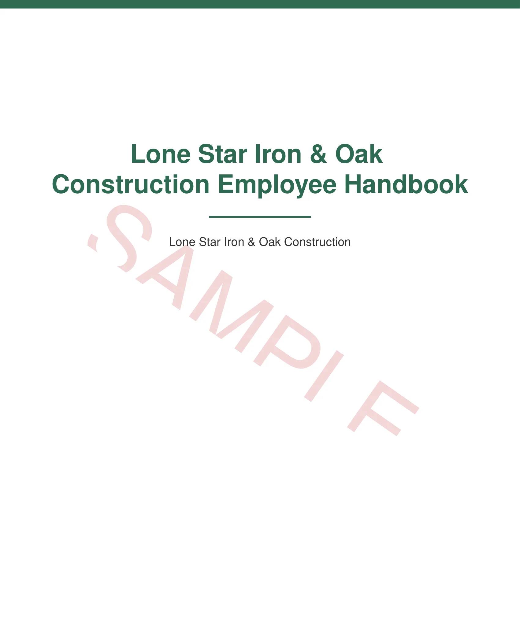 Cover — Lone Star Iron & Oak Construction Employee Handbook