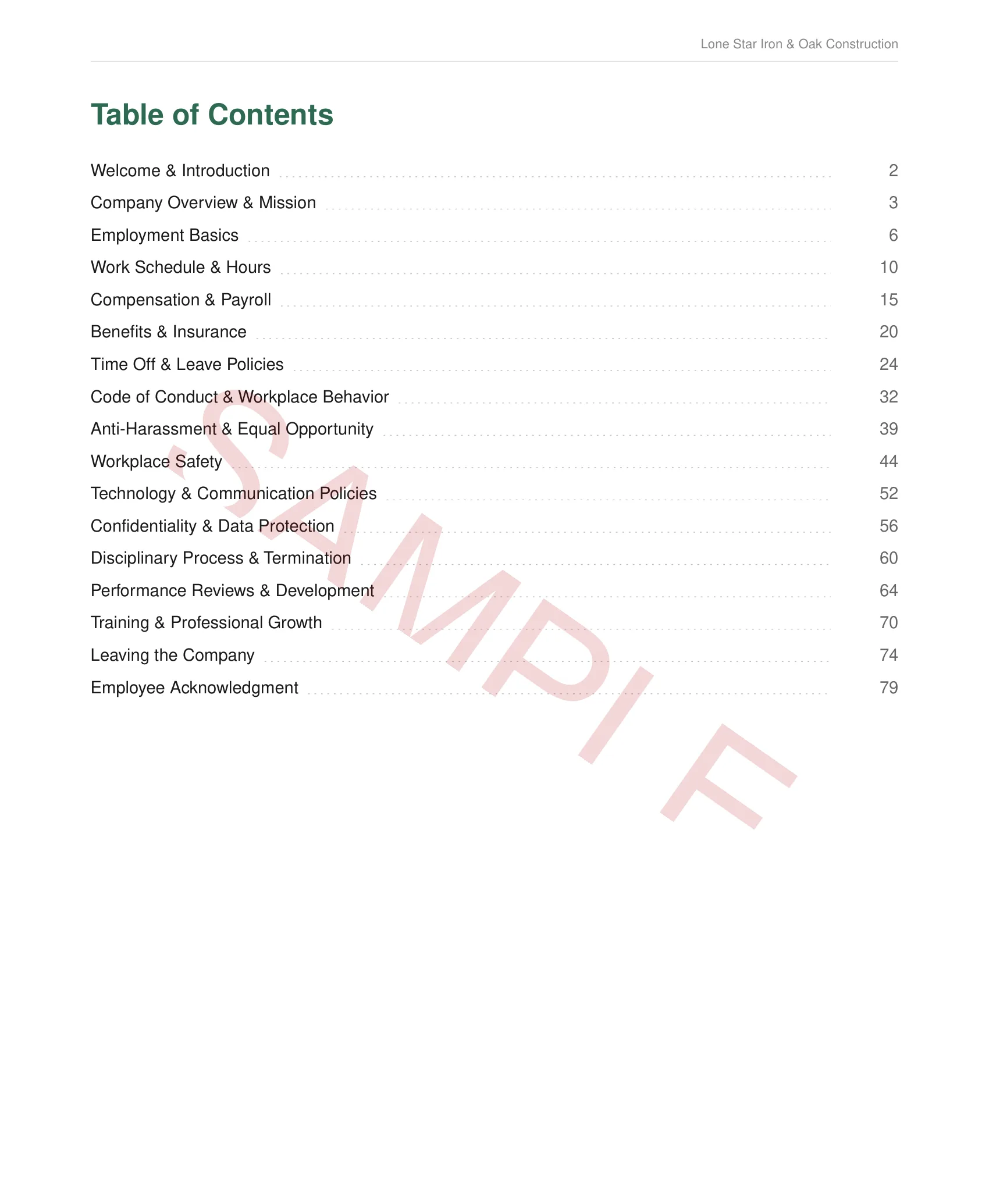 Table of Contents — 17 sections including safety, benefits, and Texas law compliance